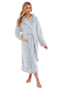 Women's Shimmer Grey Luxurious Velvet Fleece Hooded Dressing Gown for Ultimate Comfort by Daisy Dreamer Dressing Gown