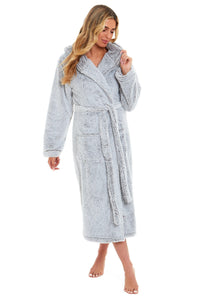 Women's Shimmer Grey Luxurious Velvet Fleece Hooded Dressing Gown for Ultimate Comfort by Daisy Dreamer Dressing Gown