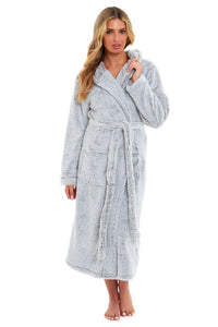 Women's Shimmer Grey Luxurious Velvet Fleece Hooded Dressing Gown for Ultimate Comfort by Daisy Dreamer Dressing Gown
