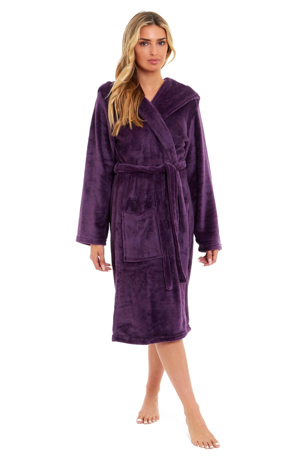 Women's Ultra-Soft Hooded Plush Fleece Dressing Gown Warm Velvet Bathrobe for Lounging and Relaxing in Winter by Daisy Dreamer Dressing Gown