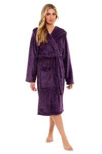 Women's Ultra-Soft Hooded Plush Fleece Dressing Gown Warm Velvet Bathrobe for Lounging and Relaxing in Winter by Daisy Dreamer Dressing Gown