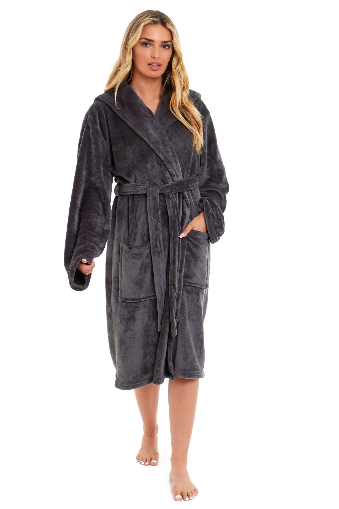 Women's Ultra-Soft Hooded Plush Fleece Dressing Gown Warm Velvet Bathrobe for Lounging and Relaxing in Winter by Daisy Dreamer Dressing Gown