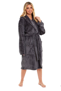 Women's Ultra-Soft Hooded Plush Fleece Dressing Gown Warm Velvet Bathrobe for Lounging and Relaxing in Winter by Daisy Dreamer Dressing Gown