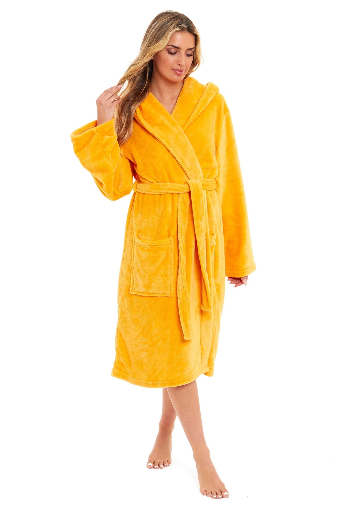 Women's Ultra-Soft Hooded Plush Fleece Dressing Gown Warm Velvet Bathrobe for Lounging and Relaxing in Winter by Daisy Dreamer Dressing Gown