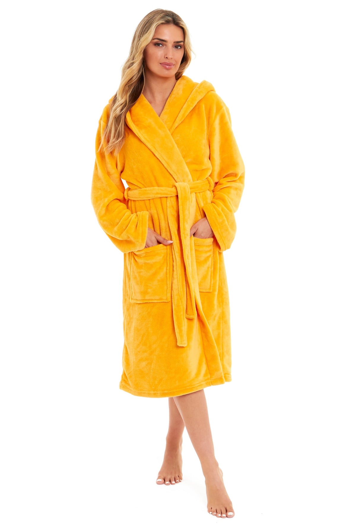 Women's Ultra-Soft Hooded Plush Fleece Dressing Gown Warm Velvet Bathrobe for Lounging and Relaxing in Winter by Daisy Dreamer Dressing Gown
