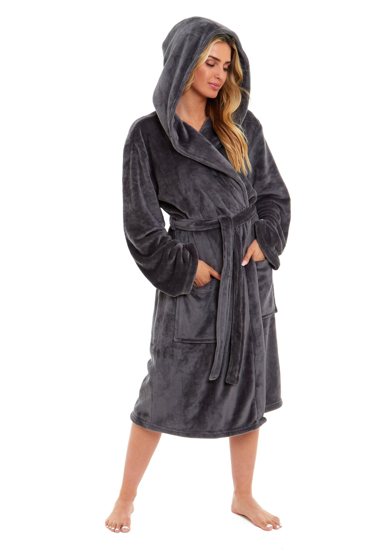 Women's Ultra-Soft Hooded Plush Fleece Dressing Gown Warm Velvet Bathrobe for Lounging and Relaxing in Winter by Daisy Dreamer Dressing Gown