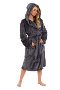 Women's Ultra-Soft Hooded Plush Fleece Dressing Gown Warm Velvet Bathrobe for Lounging and Relaxing in Winter by Daisy Dreamer Dressing Gown