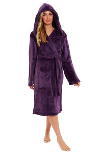 Women's Ultra-Soft Hooded Plush Fleece Dressing Gown Warm Velvet Bathrobe for Lounging and Relaxing in Winter by Daisy Dreamer SMALL | UK 8-10 / PURPLE Dressing Gown