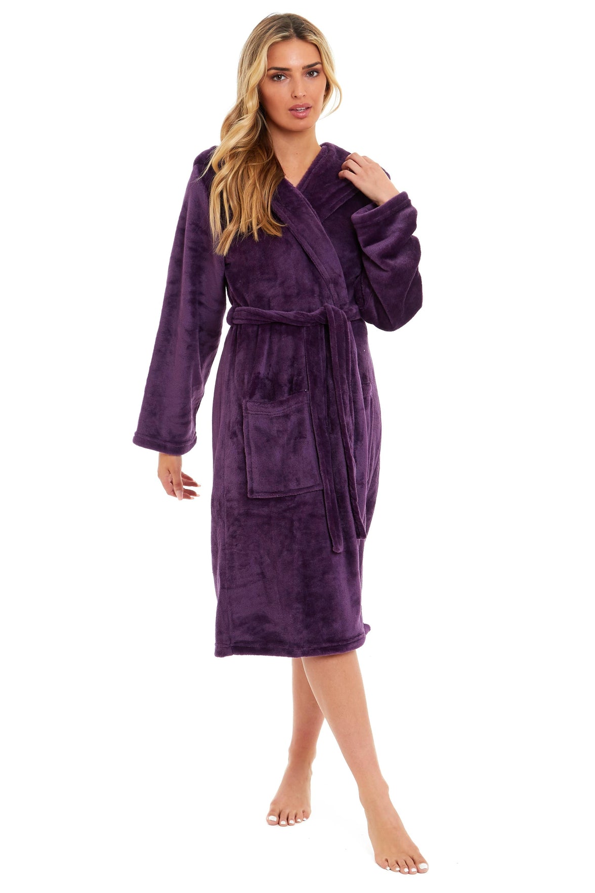 Women's Ultra-Soft Hooded Plush Fleece Dressing Gown Warm Velvet Bathrobe for Lounging and Relaxing in Winter by Daisy Dreamer Dressing Gown