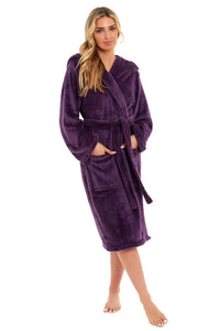 Women's Ultra-Soft Hooded Plush Fleece Dressing Gown Warm Velvet Bathrobe for Lounging and Relaxing in Winter by Daisy Dreamer Dressing Gown