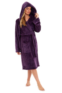 Women's Ultra-Soft Hooded Plush Fleece Dressing Gown Warm Velvet Bathrobe for Lounging and Relaxing in Winter by Daisy Dreamer Dressing Gown