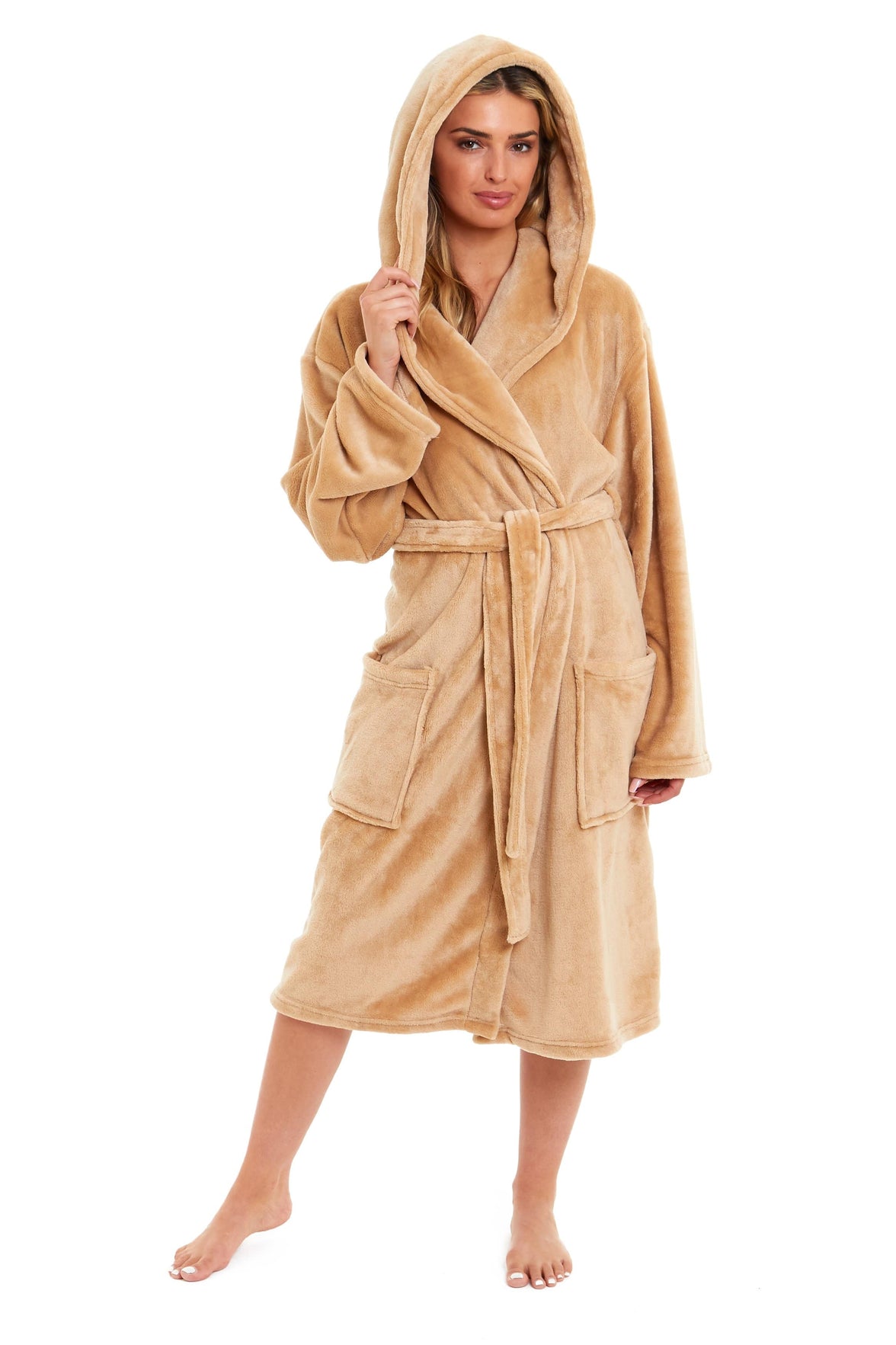Women's Ultra-Soft Hooded Plush Fleece Dressing Gown Warm Velvet Bathrobe for Lounging and Relaxing in Winter by Daisy Dreamer Dressing Gown