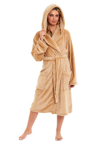 Women's Ultra-Soft Hooded Plush Fleece Dressing Gown Warm Velvet Bathrobe for Lounging and Relaxing in Winter by Daisy Dreamer Dressing Gown