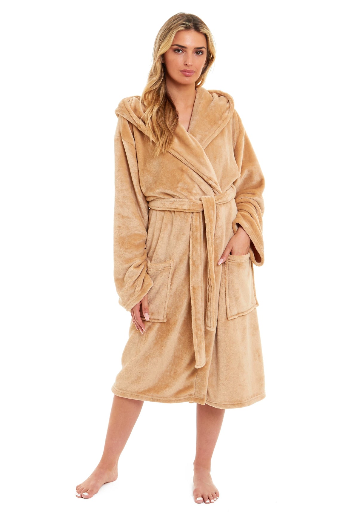 Women's Ultra-Soft Hooded Plush Fleece Dressing Gown Warm Velvet Bathrobe for Lounging and Relaxing in Winter by Daisy Dreamer Dressing Gown