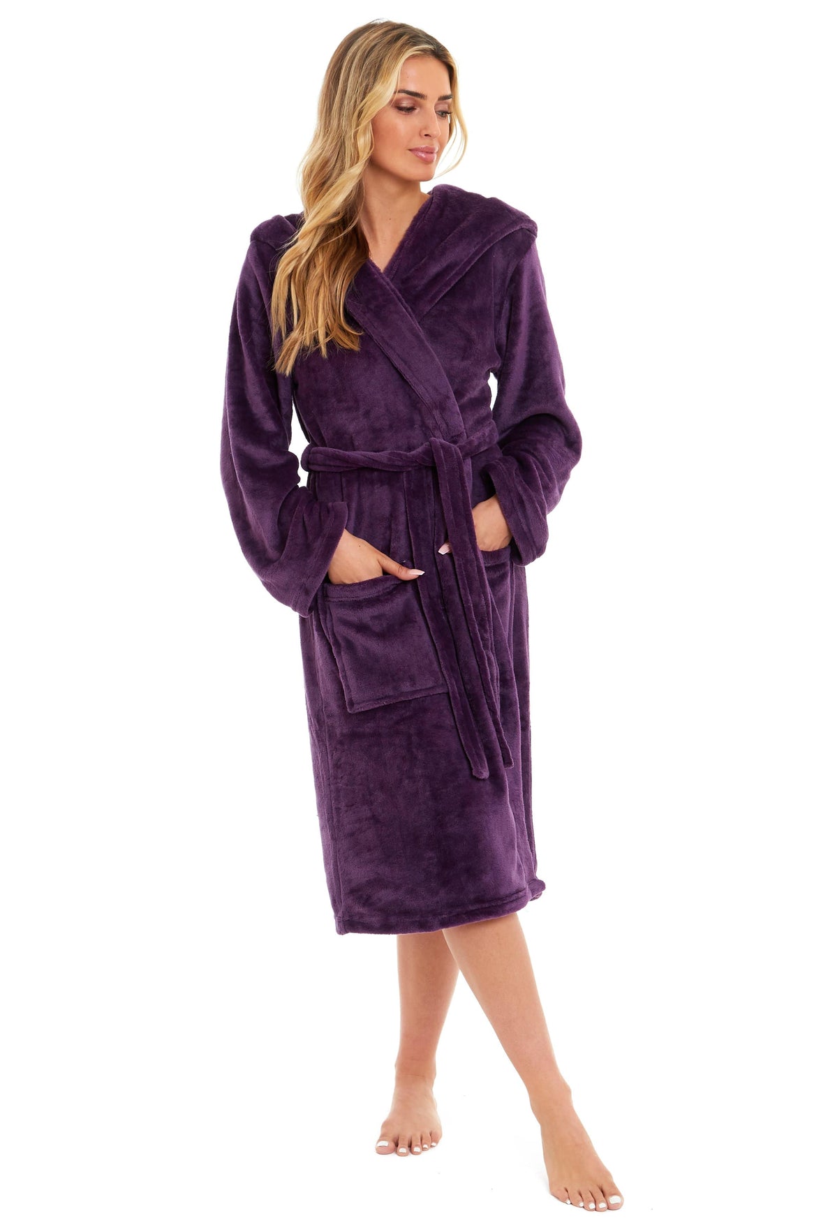 Women's Ultra-Soft Hooded Plush Fleece Dressing Gown Warm Velvet Bathrobe for Lounging and Relaxing in Winter by Daisy Dreamer Dressing Gown