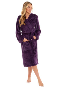 Women's Ultra-Soft Hooded Plush Fleece Dressing Gown Warm Velvet Bathrobe for Lounging and Relaxing in Winter by Daisy Dreamer Dressing Gown