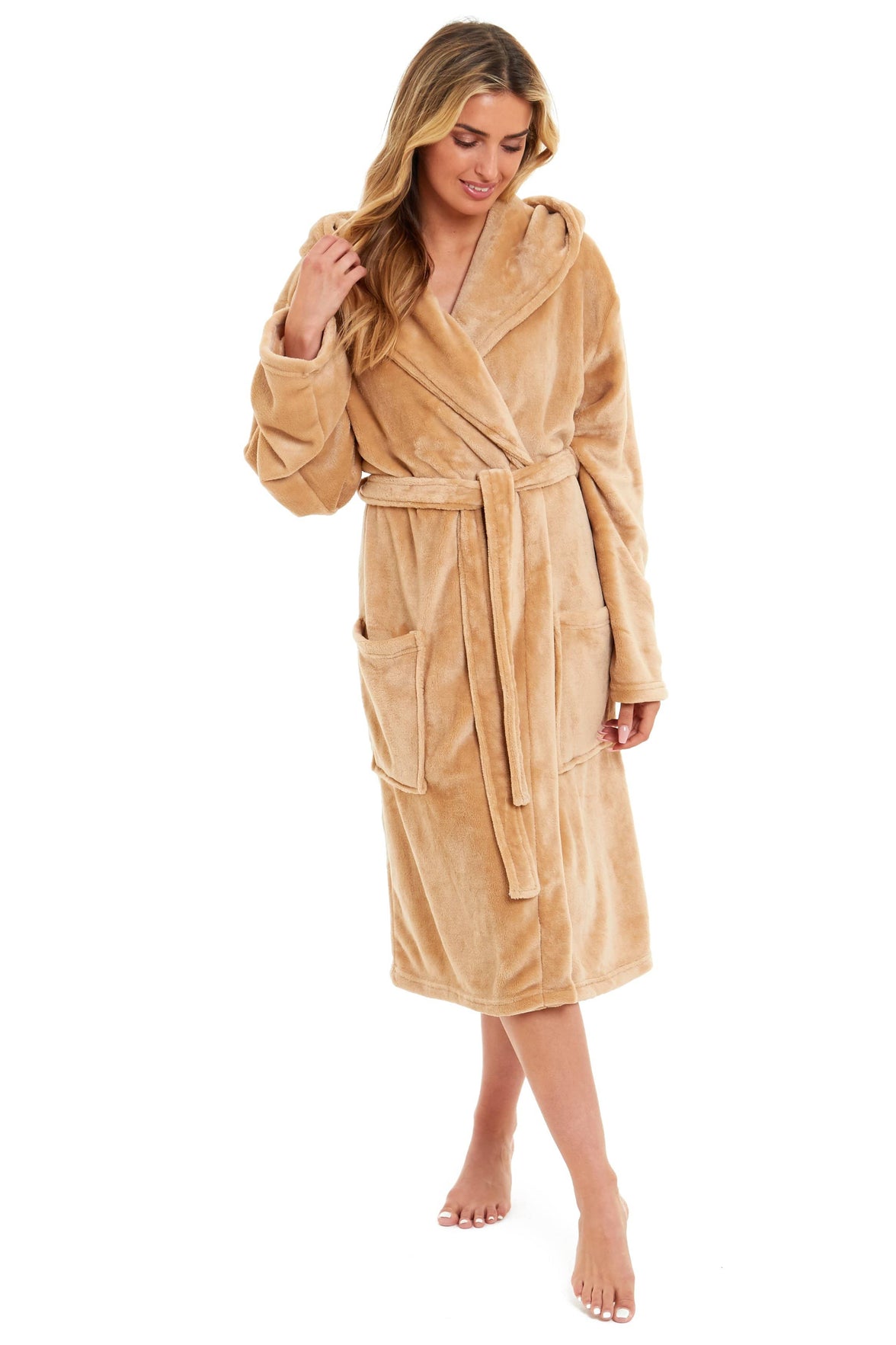 Women's Ultra-Soft Hooded Plush Fleece Dressing Gown Warm Velvet Bathrobe for Lounging and Relaxing in Winter by Daisy Dreamer Dressing Gown