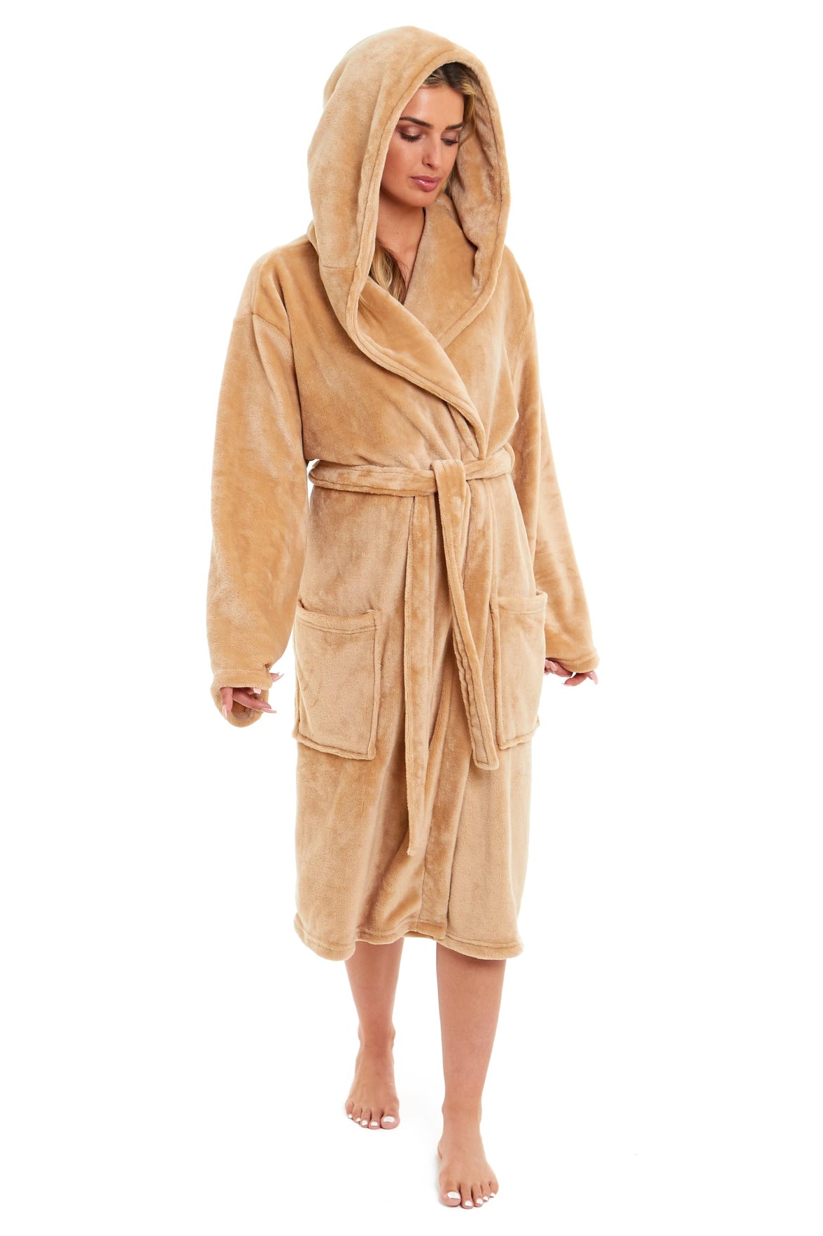 Women's Ultra-Soft Hooded Plush Fleece Dressing Gown Warm Velvet Bathrobe for Lounging and Relaxing in Winter by Daisy Dreamer Dressing Gown