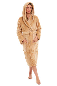Women's Ultra-Soft Hooded Plush Fleece Dressing Gown Warm Velvet Bathrobe for Lounging and Relaxing in Winter by Daisy Dreamer Dressing Gown