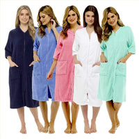 Women's Soft Fluffy Terry Towelling Zip Through Bathrobe 100 Percent Cotton Ultra Absorbent Post-Bath Lounge Wear UK Sizes 8-22 by Daisy Dreamer Dressing Gown