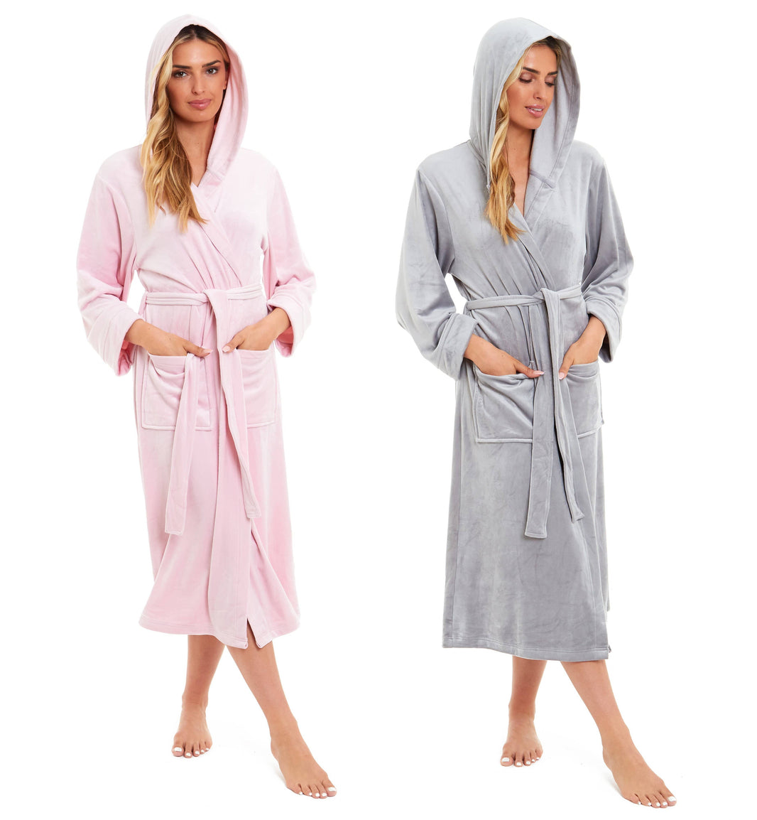 Women's Luxurious Velour Hooded Bathrobe Soft Touch Stretch Loungewear Elegant Comfort by Daisy Dreamer Dressing Gown