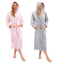 Women's Luxurious Velour Hooded Bathrobe Soft Touch Stretch Loungewear Elegant Comfort by Daisy Dreamer Dressing Gown