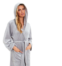 Women's Luxurious Velour Hooded Bathrobe Soft Touch Stretch Loungewear Elegant Comfort by Daisy Dreamer Dressing Gown