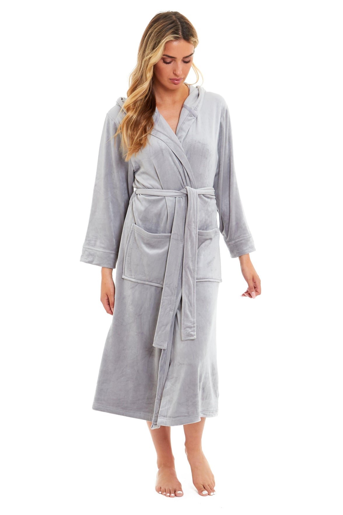 Women's Luxurious Velour Hooded Bathrobe Soft Touch Stretch Loungewear Elegant Comfort by Daisy Dreamer Dressing Gown