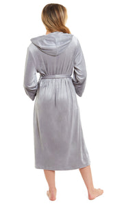 Women's Luxurious Velour Hooded Bathrobe Soft Touch Stretch Loungewear Elegant Comfort by Daisy Dreamer Dressing Gown