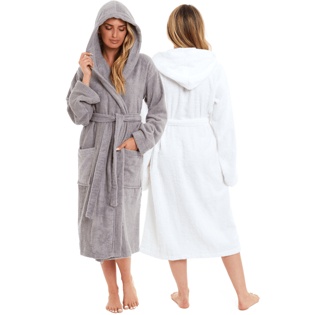 Women's Bamboo Cotton Hooded Towelling Robe Luxurious Ultra Absorbent Bath Spa Loungewear in Multiple Sizes and Colours by Daisy Dreamer Dressing Gown