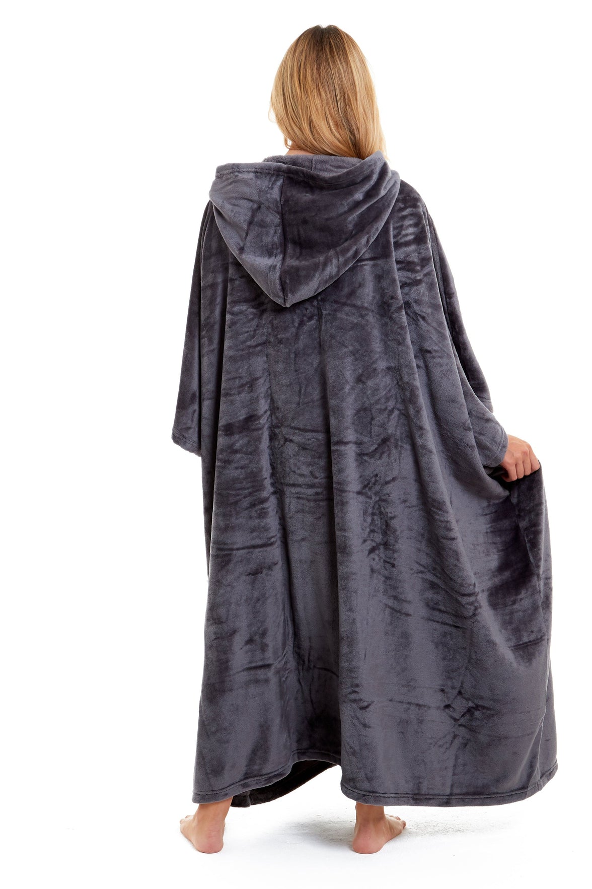 Women's Oversized Hooded Poncho Blanket Ultra-Soft Plush Fleece Giant Hoodie Sweatshirt Navy and Charcoal Lounge Wear with Double Front Pocket for Indoor and Outdoor Use by Daisy Dreamer Hooded Blanket