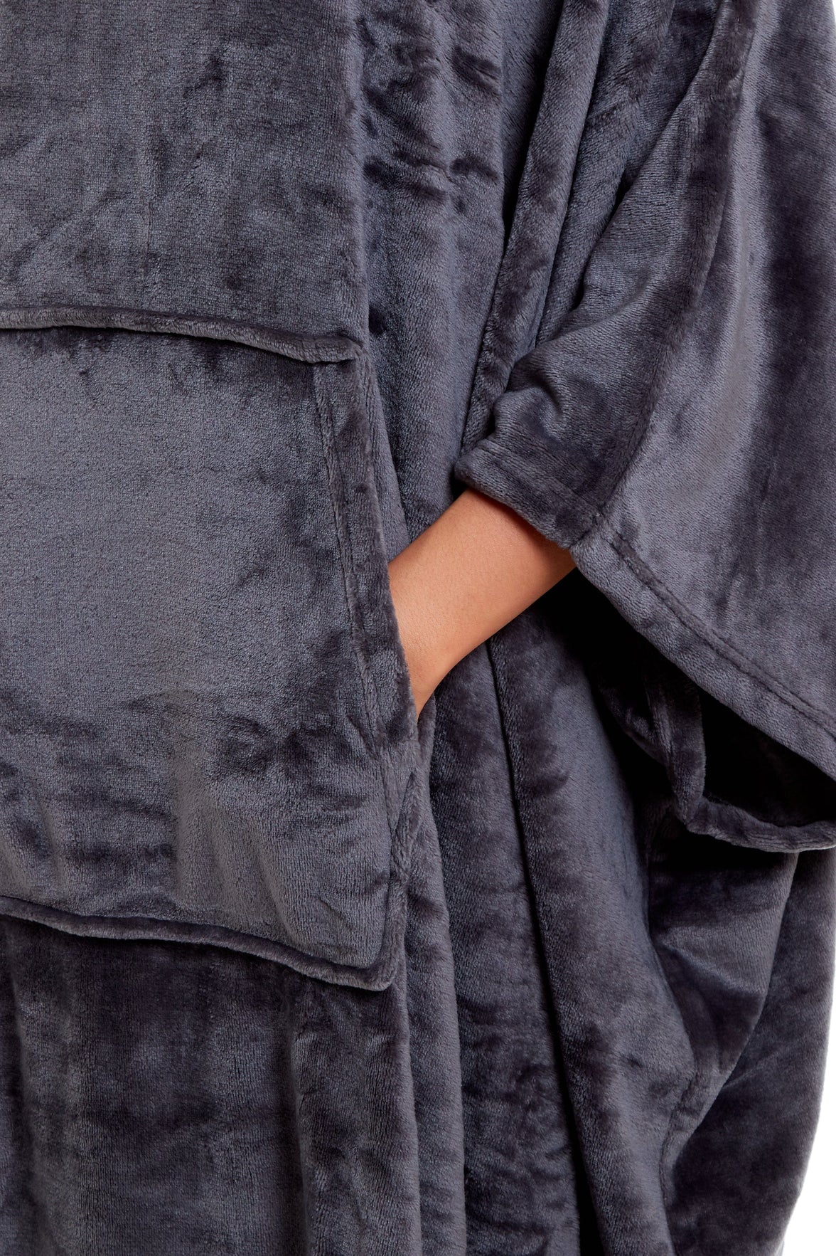 Women's Oversized Hooded Poncho Blanket Ultra-Soft Plush Fleece Giant Hoodie Sweatshirt Navy and Charcoal Lounge Wear with Double Front Pocket for Indoor and Outdoor Use by Daisy Dreamer Hooded Blanket