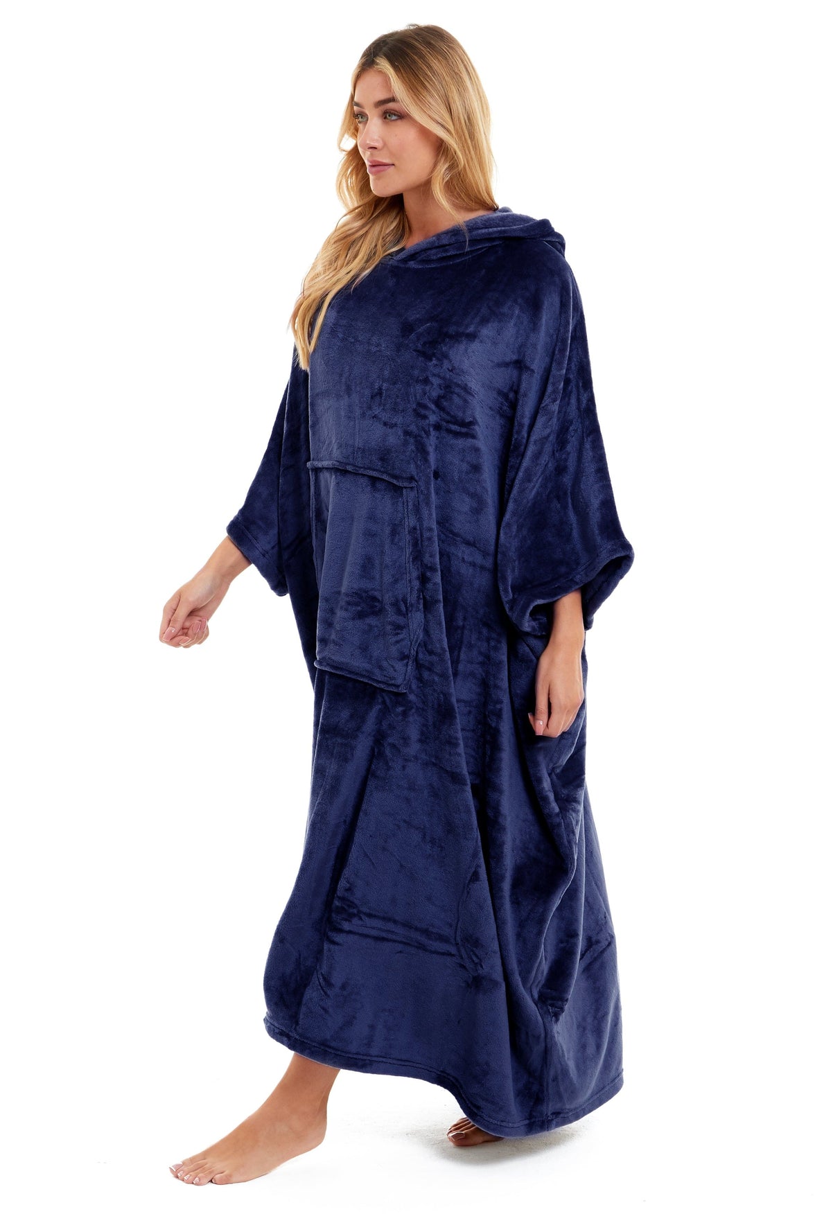 Women's Oversized Hooded Poncho Blanket Ultra-Soft Plush Fleece Giant Hoodie Sweatshirt Navy and Charcoal Lounge Wear with Double Front Pocket for Indoor and Outdoor Use by Daisy Dreamer Hooded Blanket