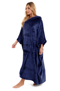 Women's Oversized Hooded Poncho Blanket Ultra-Soft Plush Fleece Giant Hoodie Sweatshirt Navy and Charcoal Lounge Wear with Double Front Pocket for Indoor and Outdoor Use by Daisy Dreamer Hooded Blanket