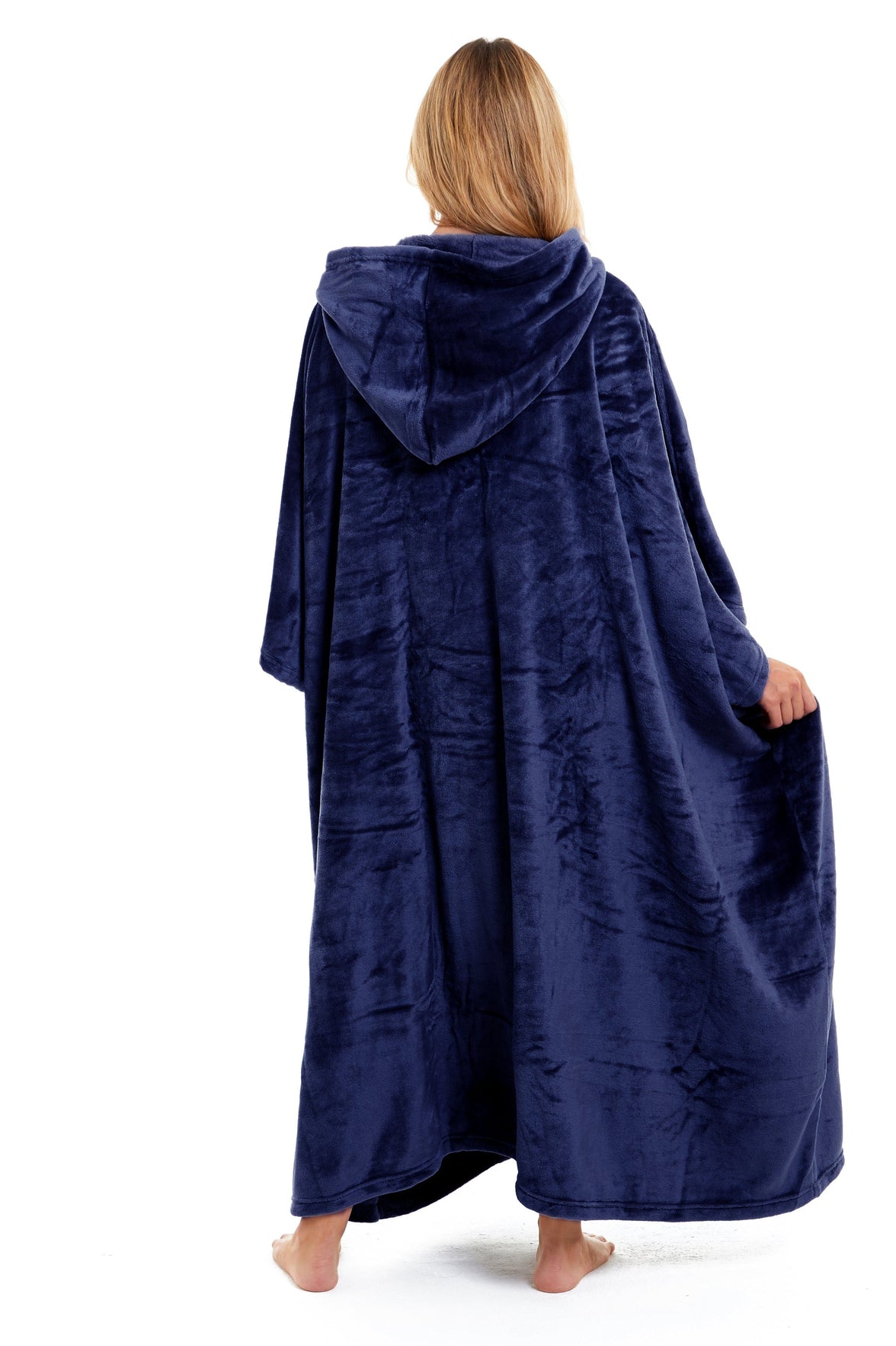 Women's Oversized Hooded Poncho Blanket Ultra-Soft Plush Fleece Giant Hoodie Sweatshirt Navy and Charcoal Lounge Wear with Double Front Pocket for Indoor and Outdoor Use by Daisy Dreamer Hooded Blanket