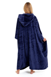 Women's Oversized Hooded Poncho Blanket Ultra-Soft Plush Fleece Giant Hoodie Sweatshirt Navy and Charcoal Lounge Wear with Double Front Pocket for Indoor and Outdoor Use by Daisy Dreamer Hooded Blanket