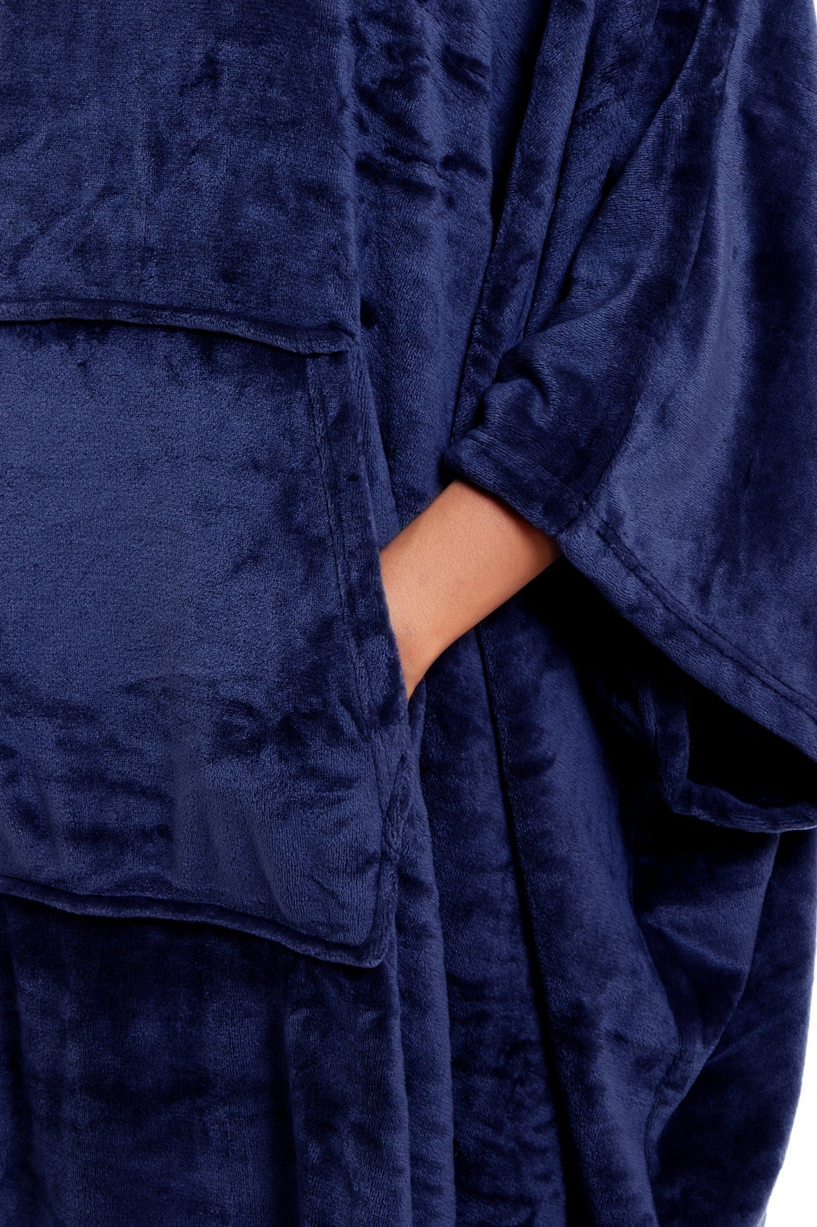 Women's Oversized Hooded Poncho Blanket Ultra-Soft Plush Fleece Giant Hoodie Sweatshirt Navy and Charcoal Lounge Wear with Double Front Pocket for Indoor and Outdoor Use by Daisy Dreamer Hooded Blanket