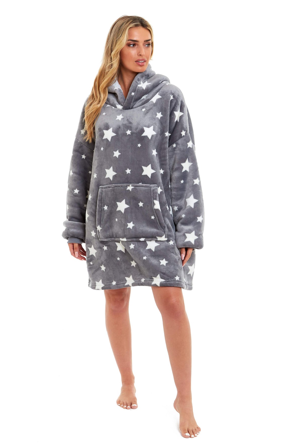Oversized Hooded Blanket Ultra Soft Reversible Sherpa and Plush Fleece Grey Stars Giant Hoodie Sweatshirt for Adults and Kids by Daisy Dreamer Hooded Blanket