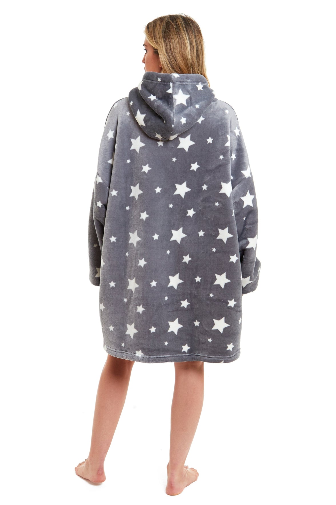 Oversized Hooded Blanket Ultra Soft Reversible Sherpa and Plush Fleece Grey Stars Giant Hoodie Sweatshirt for Adults and Kids by Daisy Dreamer Hooded Blanket