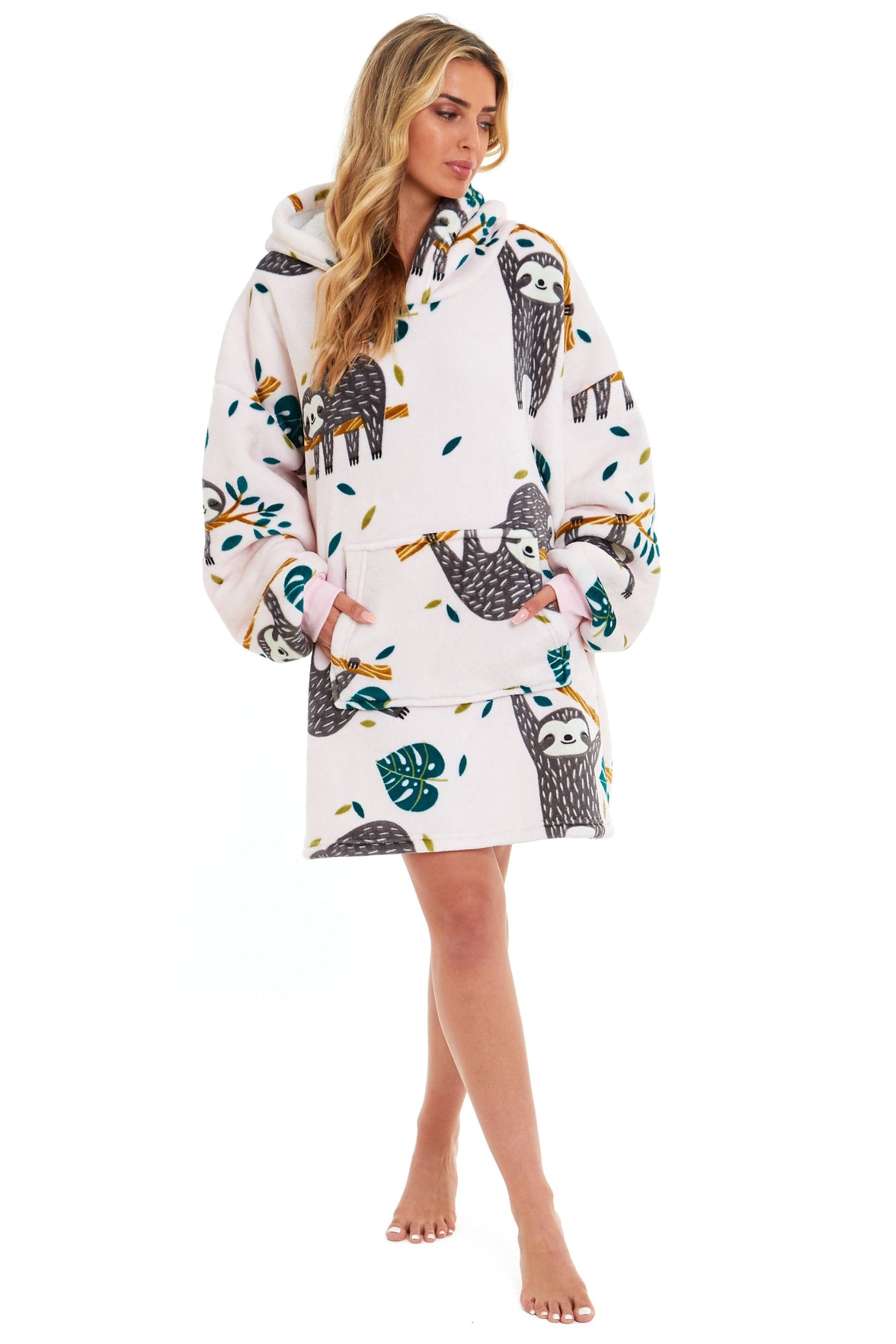 Oversized Sloth Hoodie Blanket with Reversible Sherpa Plush Fleece Giant 6XL for Adults and Kids with Pockets and Elastic Cuffs by Daisy Dreamer Hooded Blanket