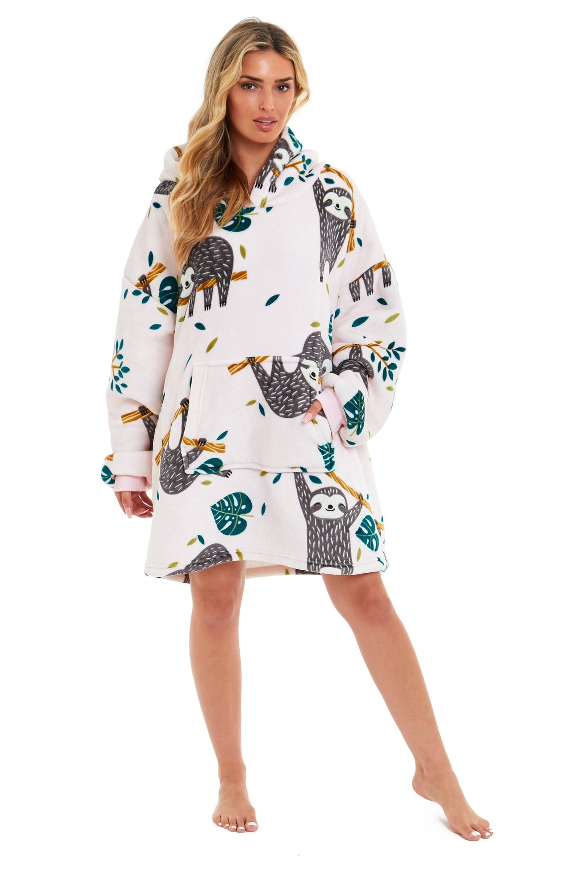 Oversized Sloth Hoodie Blanket with Reversible Sherpa Plush Fleece Giant 6XL for Adults and Kids with Pockets and Elastic Cuffs by Daisy Dreamer Hooded Blanket