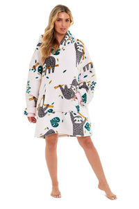 Oversized Sloth Hoodie Blanket with Reversible Sherpa Plush Fleece Giant 6XL for Adults and Kids with Pockets and Elastic Cuffs by Daisy Dreamer Hooded Blanket