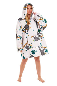 Oversized Sloth Hoodie Blanket with Reversible Sherpa Plush Fleece Giant 6XL for Adults and Kids with Pockets and Elastic Cuffs by Daisy Dreamer Hooded Blanket