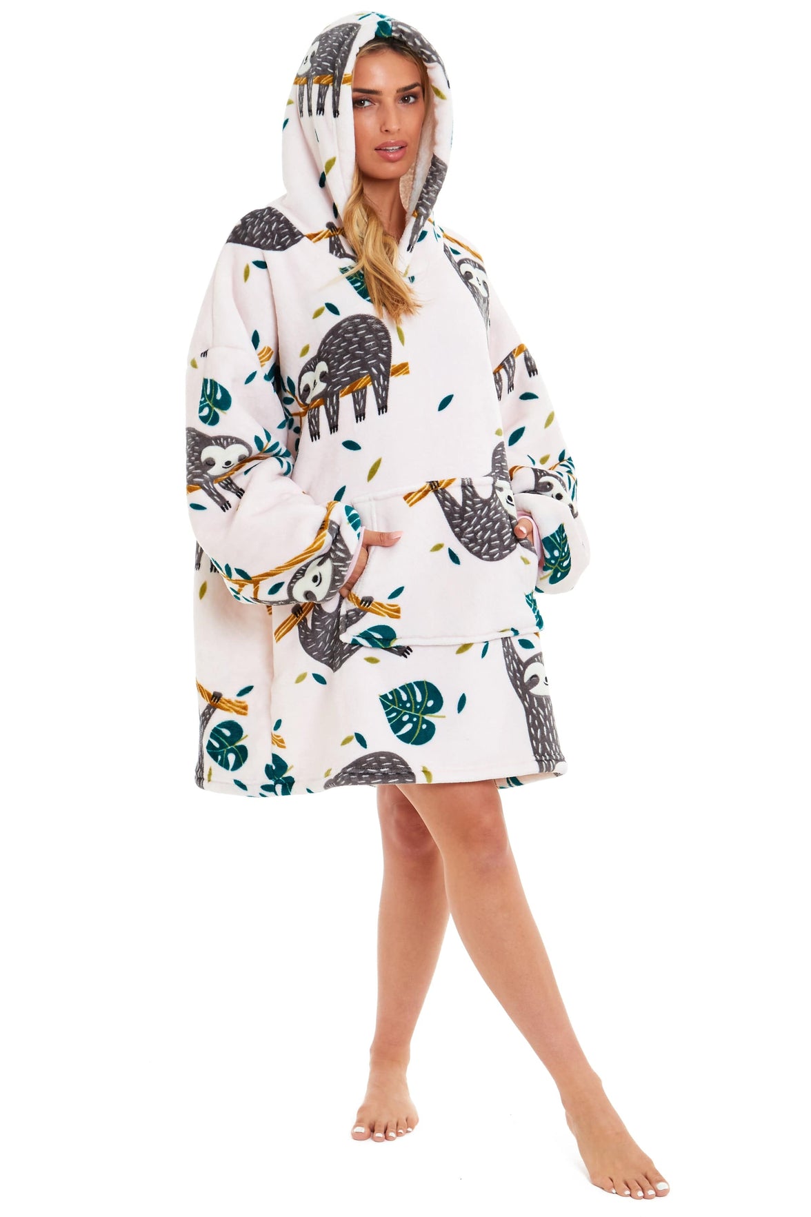 Oversized Sloth Hoodie Blanket with Reversible Sherpa Plush Fleece Giant 6XL for Adults and Kids with Pockets and Elastic Cuffs by Daisy Dreamer Hooded Blanket