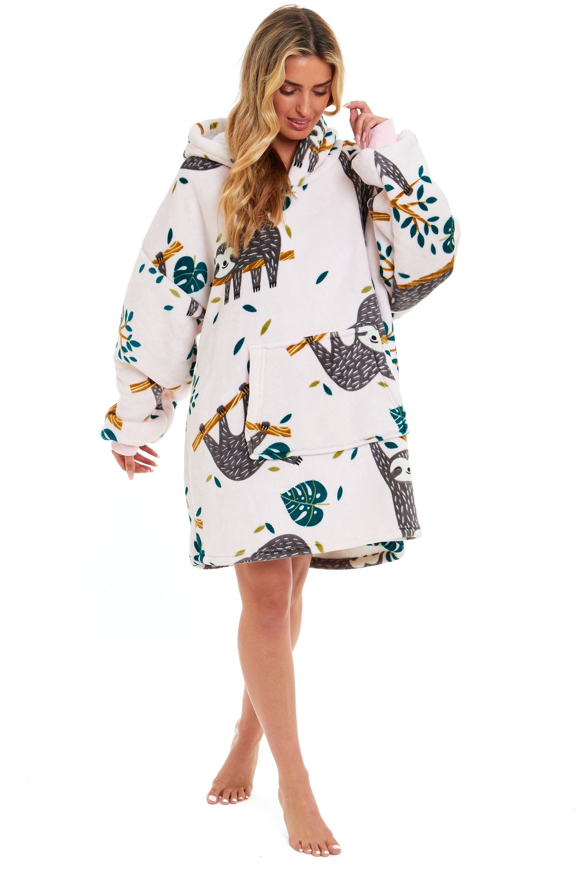Oversized Sloth Hoodie Blanket with Reversible Sherpa Plush Fleece Giant 6XL for Adults and Kids with Pockets and Elastic Cuffs by Daisy Dreamer Hooded Blanket