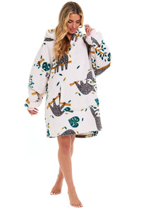 Oversized Sloth Hoodie Blanket with Reversible Sherpa Plush Fleece Giant 6XL for Adults and Kids with Pockets and Elastic Cuffs by Daisy Dreamer Hooded Blanket