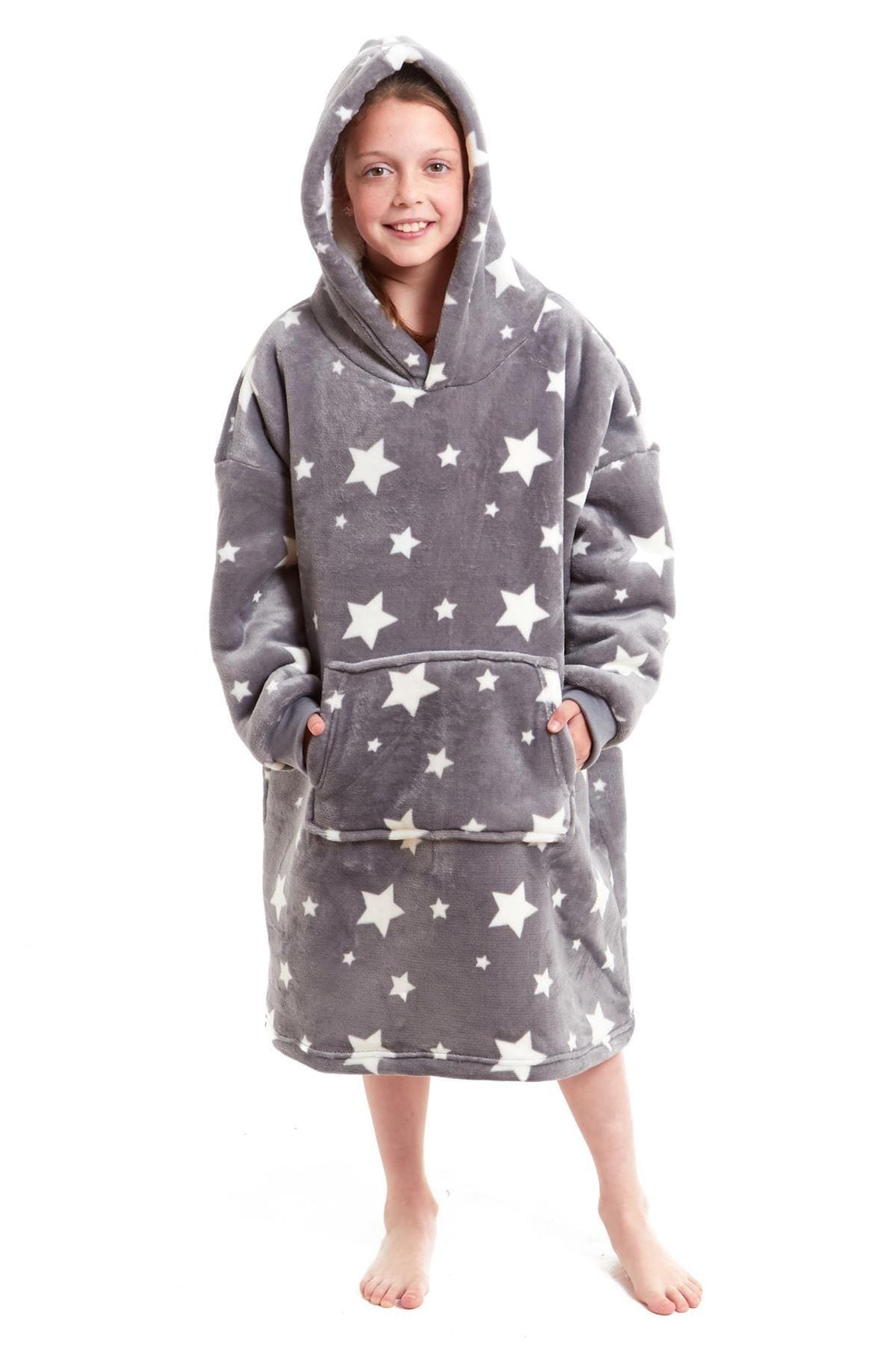 Kids Oversized Hooded Fleece Blanket Ultra-Soft Sherpa Fur with Elastic Cuffs and Double Pocket for Ages 8-15 by Daisy Dreamer STARS Hooded Blanket