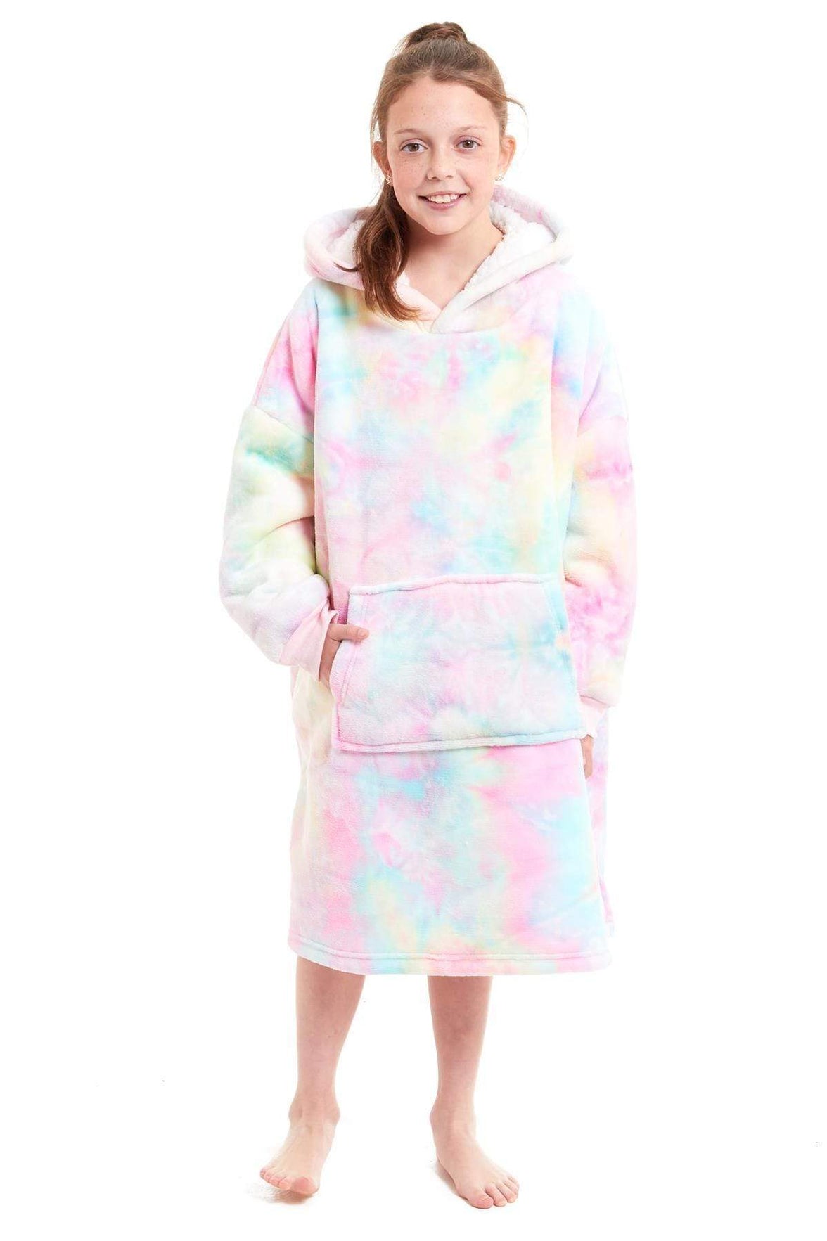 Kids Oversized Hooded Fleece Blanket Ultra-Soft Sherpa Fur with Elastic Cuffs and Double Pocket for Ages 8-15 by Daisy Dreamer Hooded Blanket