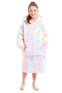 Kids Oversized Hooded Fleece Blanket Ultra-Soft Sherpa Fur with Elastic Cuffs and Double Pocket for Ages 8-15 by Daisy Dreamer Hooded Blanket