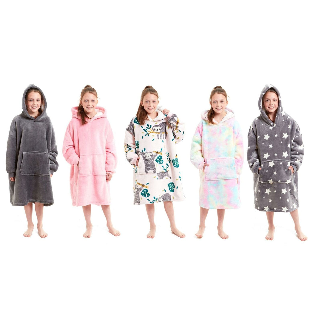 Kids Oversized Hooded Fleece Blanket Ultra-Soft Sherpa Fur with Elastic Cuffs and Double Pocket for Ages 8-15 by Daisy Dreamer Hooded Blanket